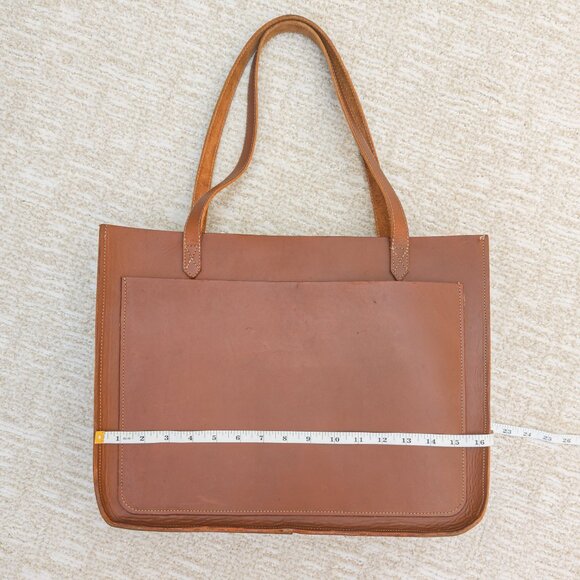 Oversized Hand-Stitched Veg-Tan Leather Tote (16” × 12.5” × 4.5”) - Picture 13 of 14
